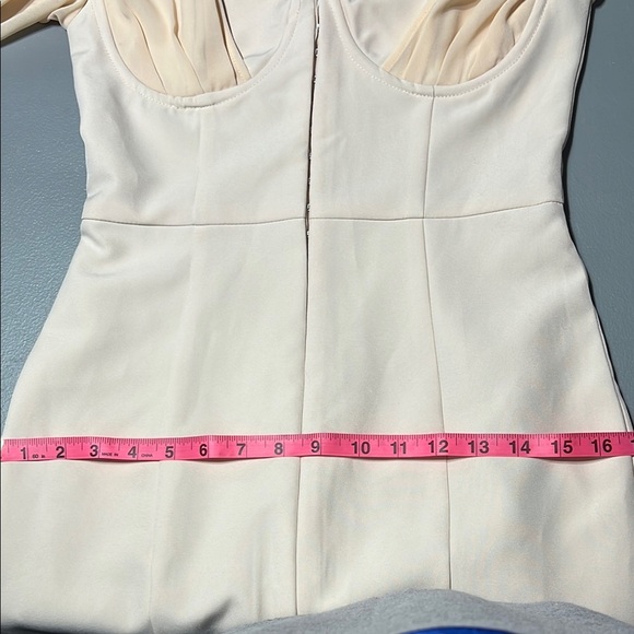 Lavish Allice Peach Cream Chiffon Bodycon Puff Sheer Sleeve Mini Dress Size 4 - Picture 13 of 15